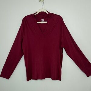 L.L. Bean Deep Red Long Sleeve V-Neck Top